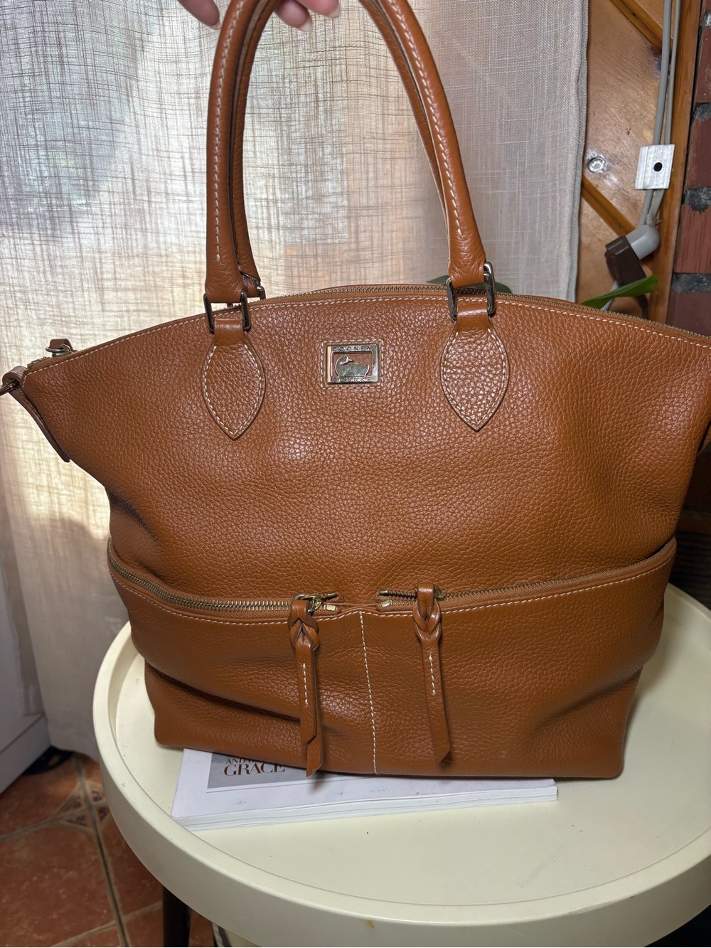 Dooney & Bourke brown leather tote bag with pebbled texture #tote #leather - Picture 4 of 7